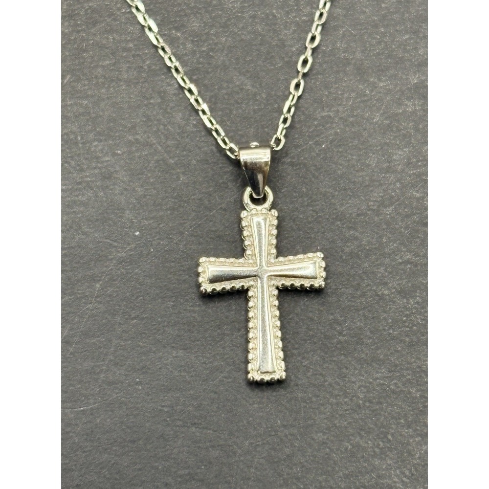 New Condition 18" Sterling Silver Cross Bead Pendant Necklace 925 H19
